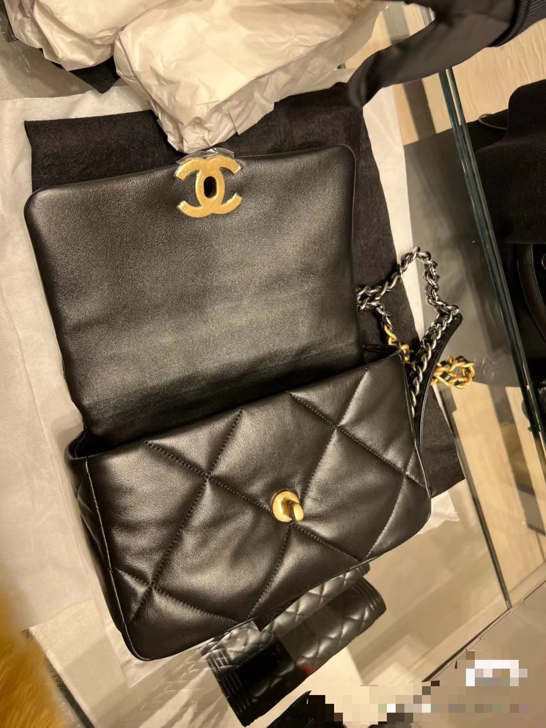CHANEL A貨 女款雲朵皮革手提包 黑金拼接鏈條大容量款| 13 CHANEL A貨 女款雲朵皮革手提包 黑金拼接鏈條大容量款