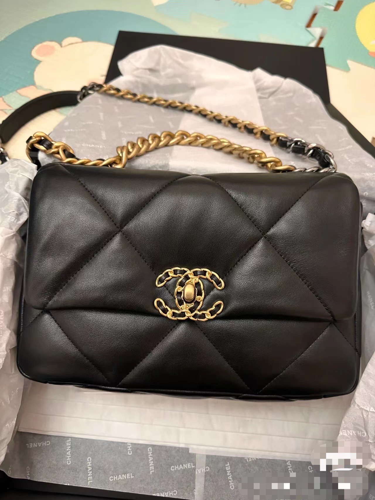 CHANEL A貨 女款雲朵皮革手提包 黑金拼接鏈條大容量款| 8 CHANEL A貨 女款雲朵皮革手提包 黑金拼接鏈條大容量款
