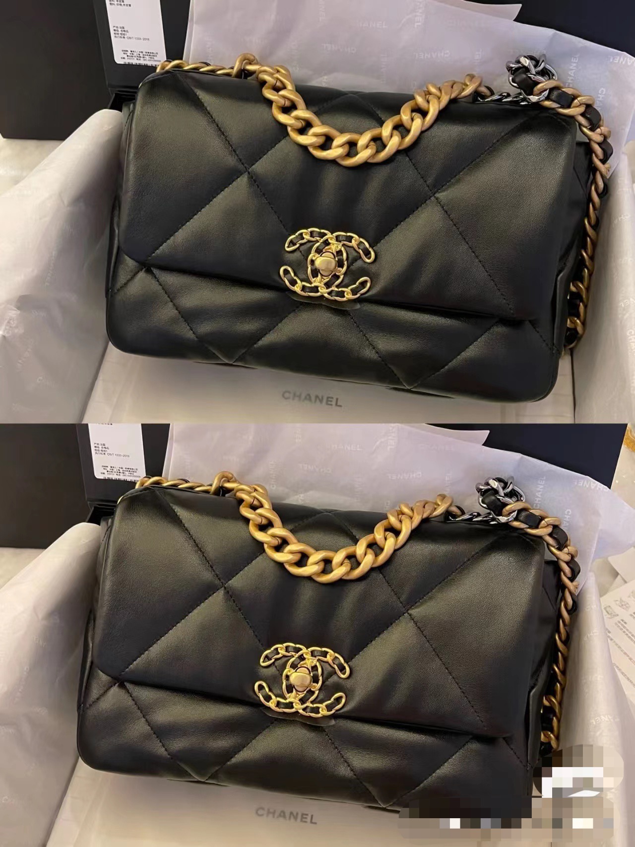 CHANEL A貨 女款雲朵皮革手提包 黑金拼接鏈條大容量款| 9 CHANEL A貨 女款雲朵皮革手提包 黑金拼接鏈條大容量款