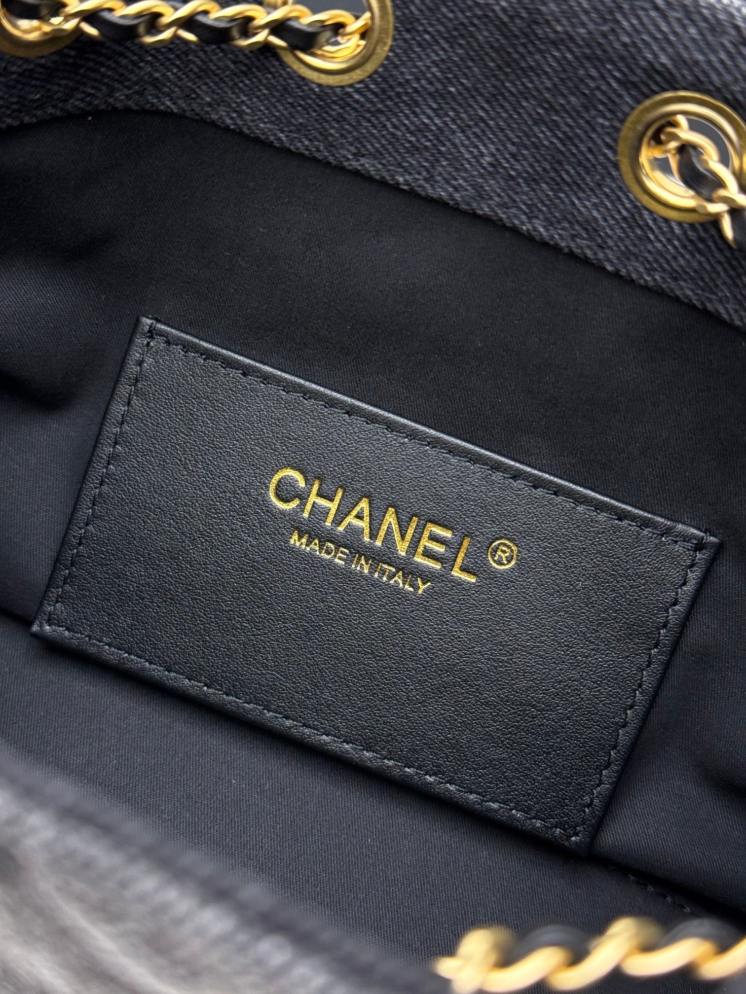 CHANEL 高仿 女款灰黑丹寧抽繩包 金鏈肩背休閒款| 7 CHANEL 高仿 女款灰黑丹寧抽繩包 金鏈肩背休閒款