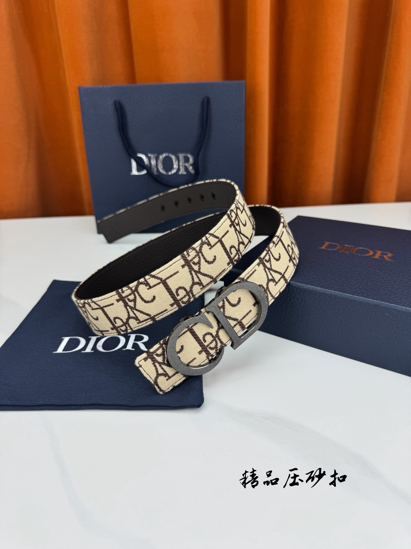 Dior 高仿 男款 CD老花帆布皮帶 經典Logo扣頭 百搭商務風