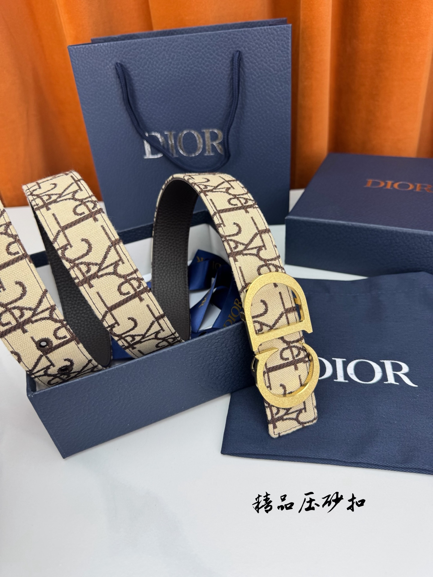 Dior 一比一 男款 CD老花帆布皮帶 金色Logo扣 精品商務款
