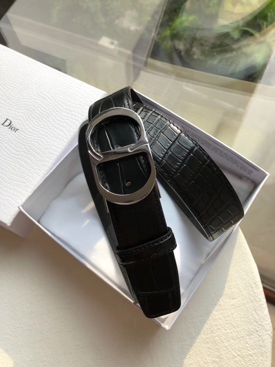 Dior 高仿 男款 CD黑色鱷魚壓紋皮帶 金色扣頭 商務款| 7 Dior 高仿 男款 CD黑色鱷魚壓紋皮帶 金色扣頭 商務款