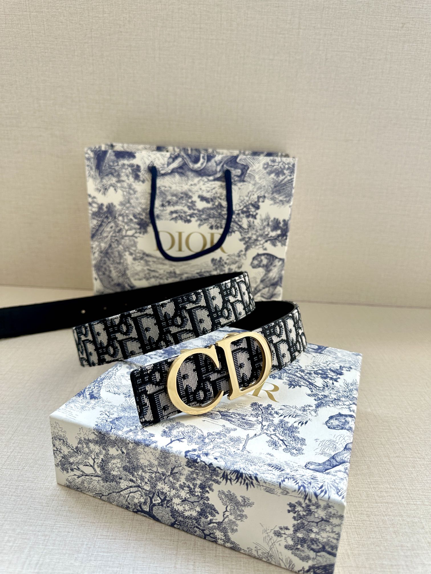 Dior 原單 男款 CD Oblique老花帆布皮帶 金色扣 精品腰帶| 14 Dior 原單 男款 CD Oblique老花帆布皮帶 金色扣 精品腰帶