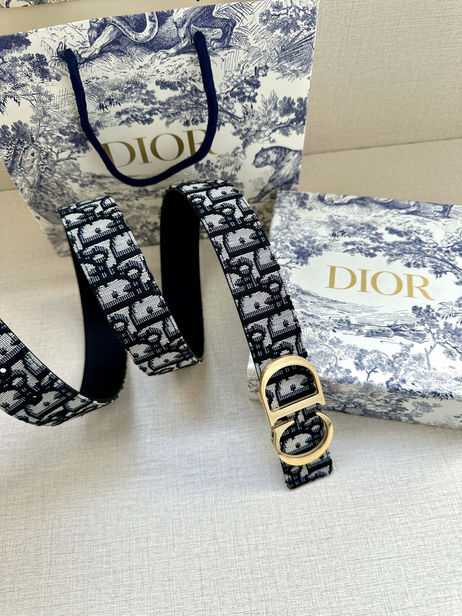 Dior 原單 男款 CD Oblique老花帆布皮帶 金色扣 精品腰帶| 9 Dior 原單 男款 CD Oblique老花帆布皮帶 金色扣 精品腰帶