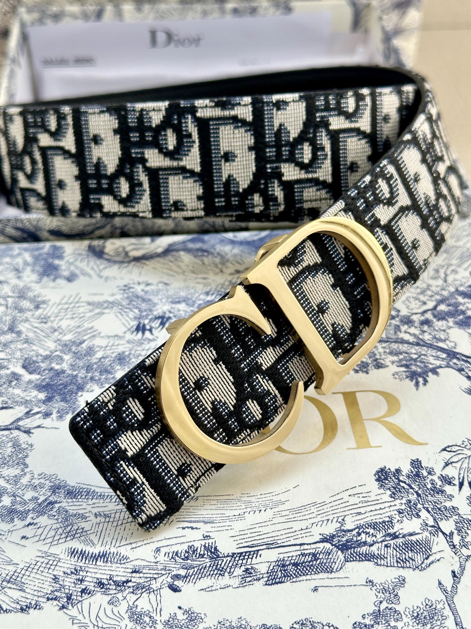 Dior 原單 男款 CD Oblique老花帆布皮帶 金色扣 精品腰帶| 8 Dior 原單 男款 CD Oblique老花帆布皮帶 金色扣 精品腰帶