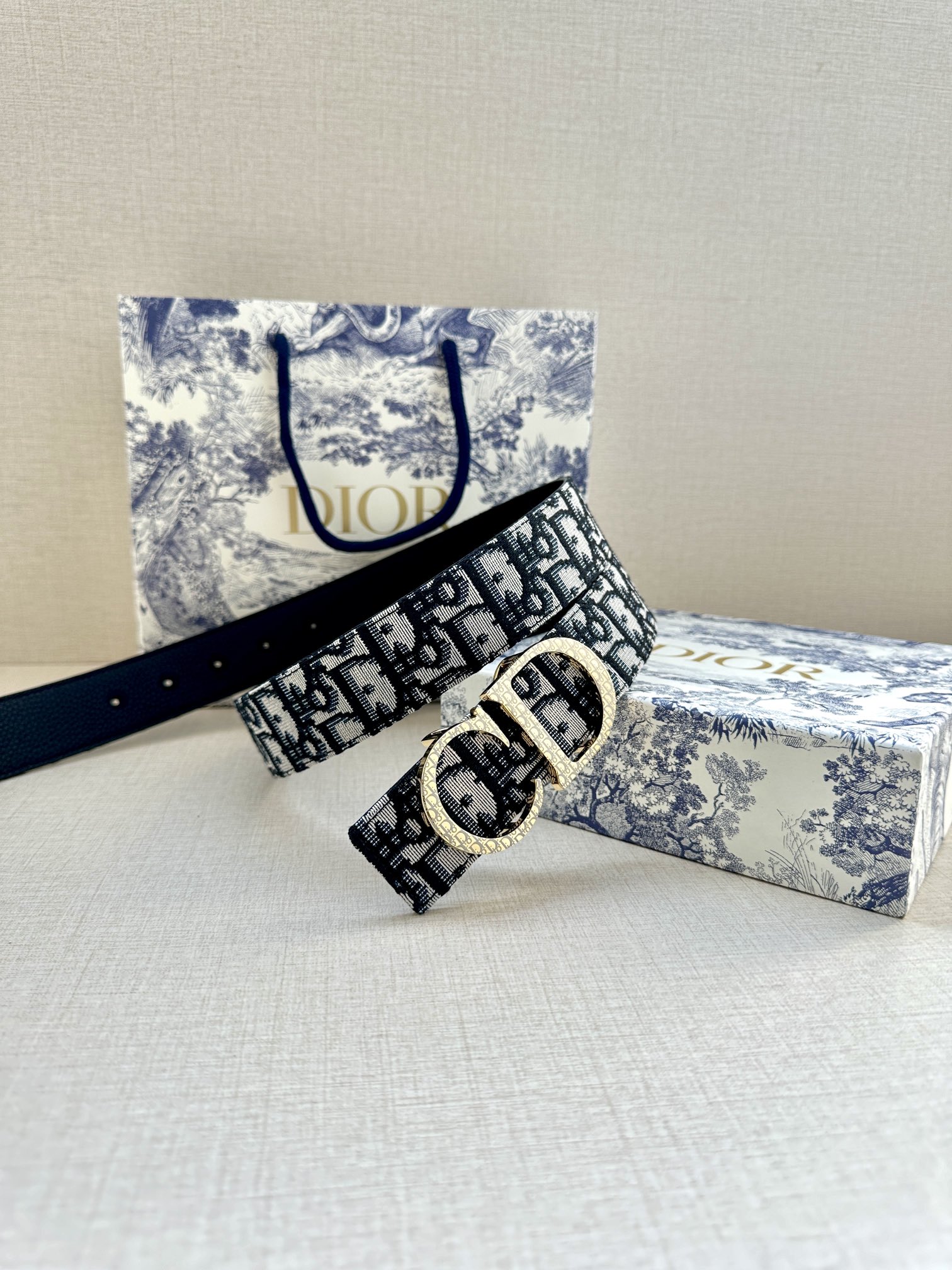 Dior 一比一 男款 CD Oblique老花皮帶 黑色扣 精品潮流腰帶