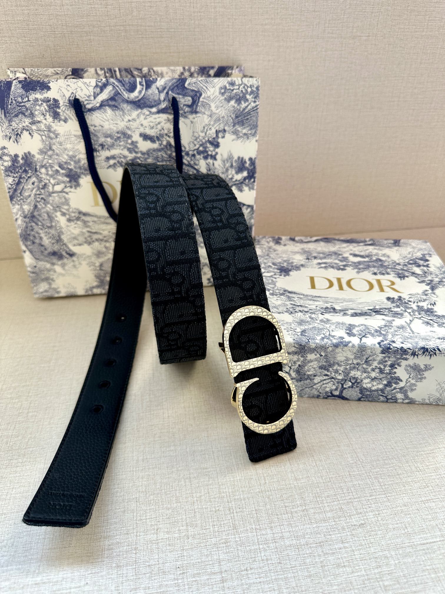 Dior A貨 男款 Oblique老花帆布皮帶 金色CD扣 百搭精品款| 12 Dior A貨 男款 Oblique老花帆布皮帶 金色CD扣 百搭精品款