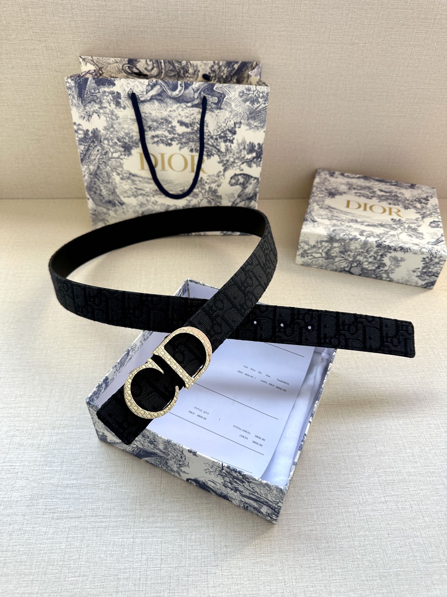 Dior A貨 男款 Oblique老花帆布皮帶 金色CD扣 百搭精品款| 7 Dior A貨 男款 Oblique老花帆布皮帶 金色CD扣 百搭精品款