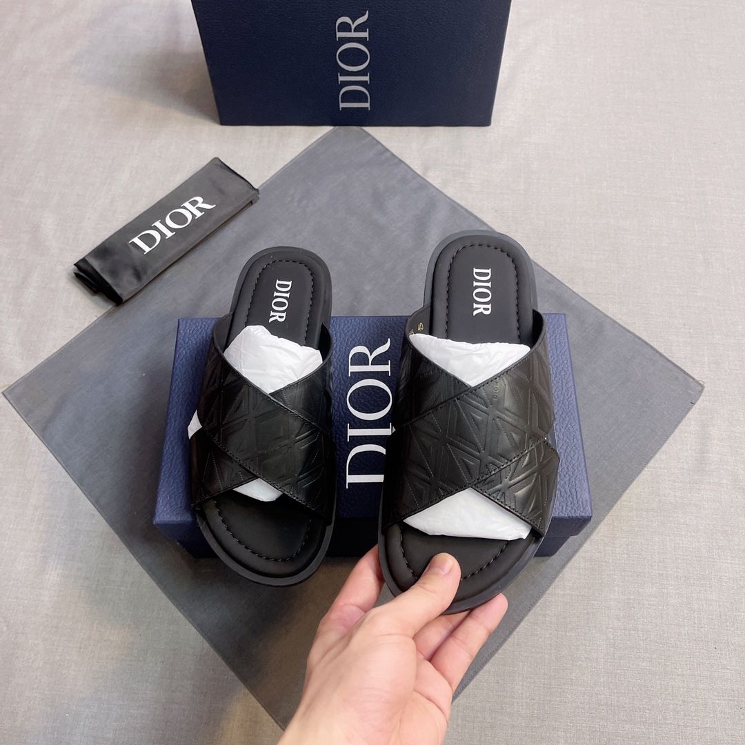 Dior 一比一 男款 交叉設計拖鞋 經典老花時尚款