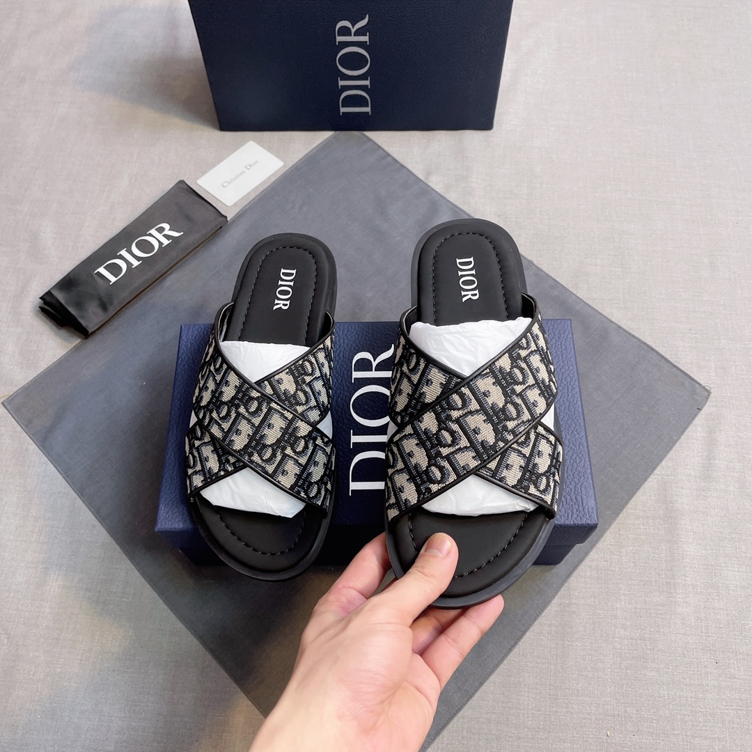 Dior 原單 男款 Oblique交叉拖鞋 經典老花休閒款| 12 Dior 原單 男款 Oblique交叉拖鞋 經典老花休閒款