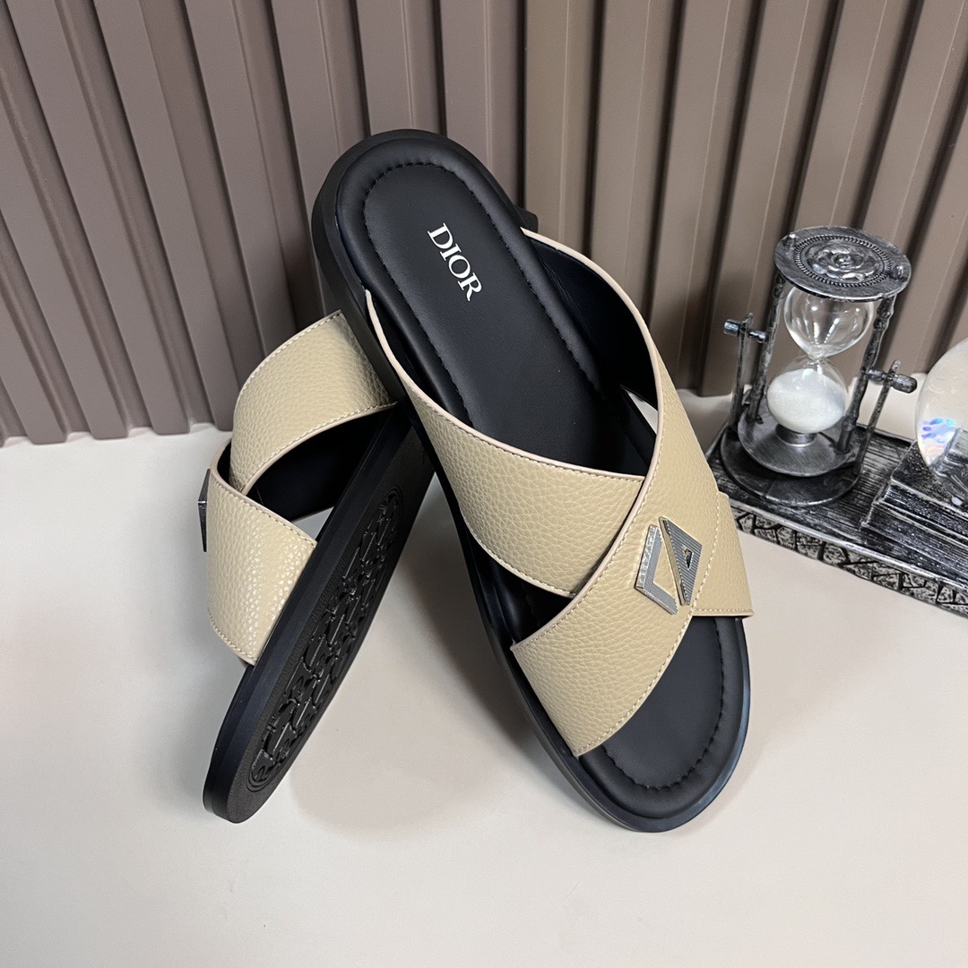 Dior 一比一 男款 交叉皮革拖鞋 時尚休閒款| 13 Dior 一比一 男款 交叉皮革拖鞋 時尚休閒款