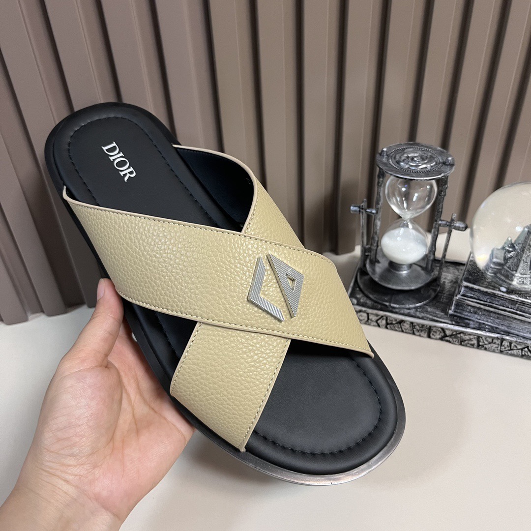 Dior 一比一 男款 交叉皮革拖鞋 時尚休閒款| 10 Dior 一比一 男款 交叉皮革拖鞋 時尚休閒款