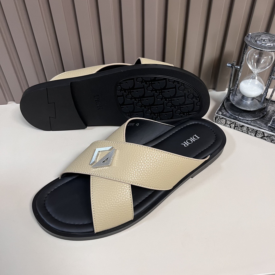 Dior 一比一 男款 交叉皮革拖鞋 時尚休閒款| 7 Dior 一比一 男款 交叉皮革拖鞋 時尚休閒款