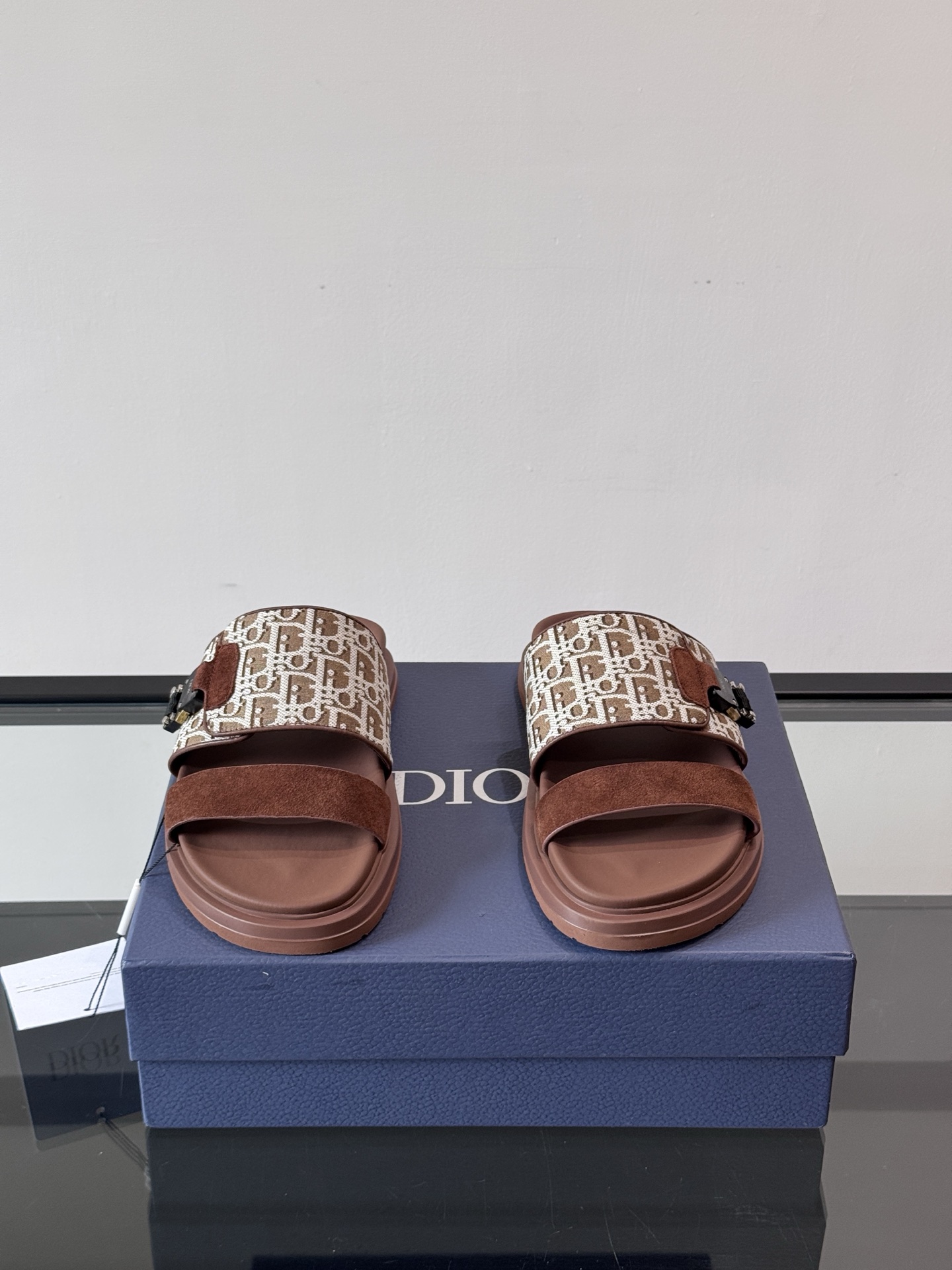 DIOR A貨 男款Oblique老花拖鞋 棕色潮流涼拖| 14 DIOR A貨 男款Oblique老花拖鞋 棕色潮流涼拖