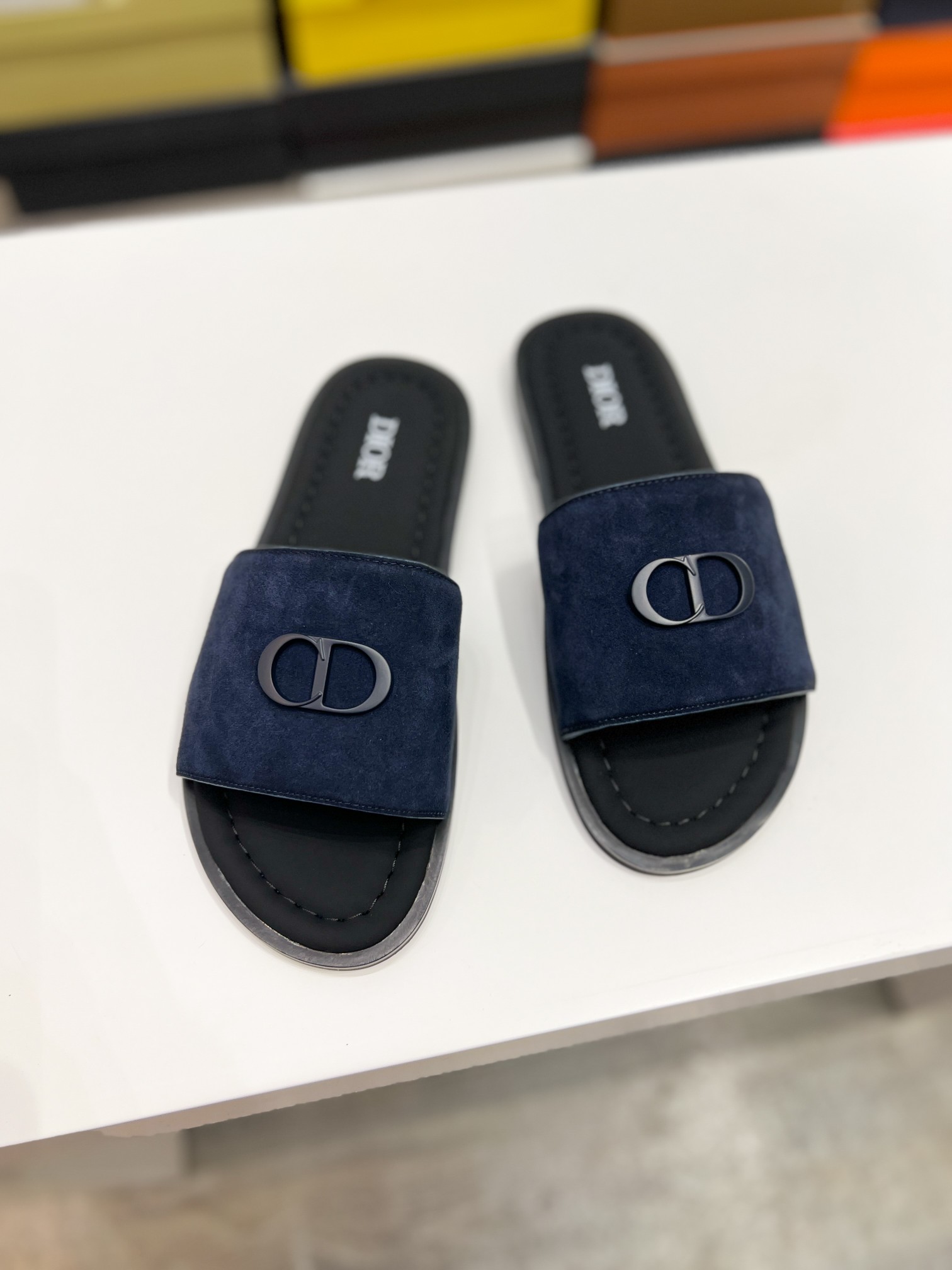DIOR 原單 男款CD麂皮拖鞋 深藍休閒拖鞋 百搭潮流款