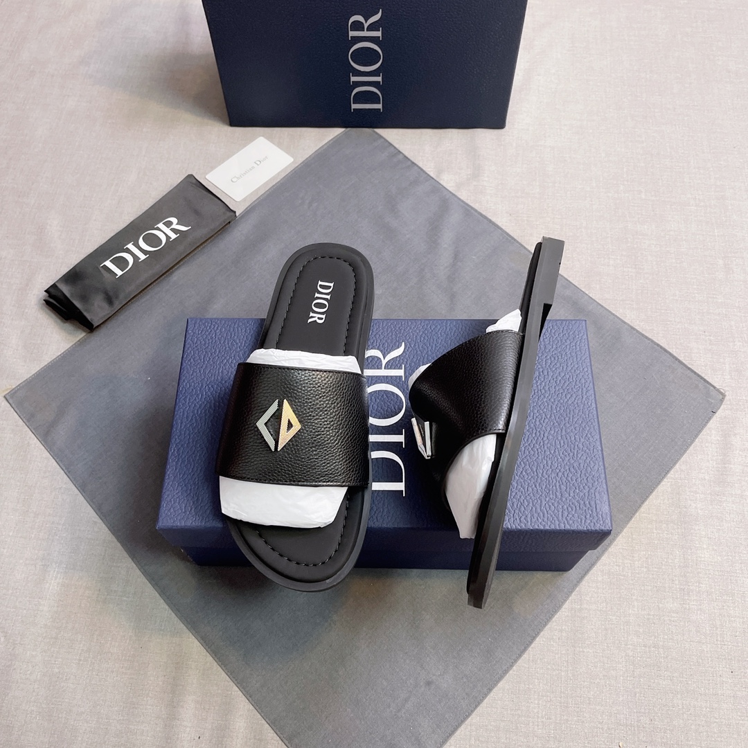 DIOR 高仿 男款CD皮革拖鞋 深藍休閒涼拖 潮流百搭| 14 DIOR 高仿 男款CD皮革拖鞋 深藍休閒涼拖 潮流百搭