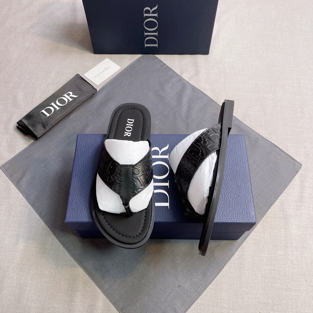 DIOR 高仿 男款CD交叉拖鞋 黑色皮革涼拖| 14 DIOR 高仿 男款CD交叉拖鞋 黑色皮革涼拖