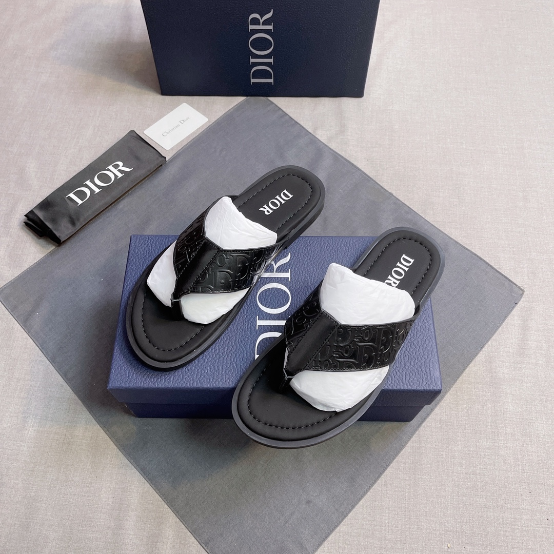 DIOR 高仿 男款CD交叉拖鞋 黑色皮革涼拖| 13 DIOR 高仿 男款CD交叉拖鞋 黑色皮革涼拖