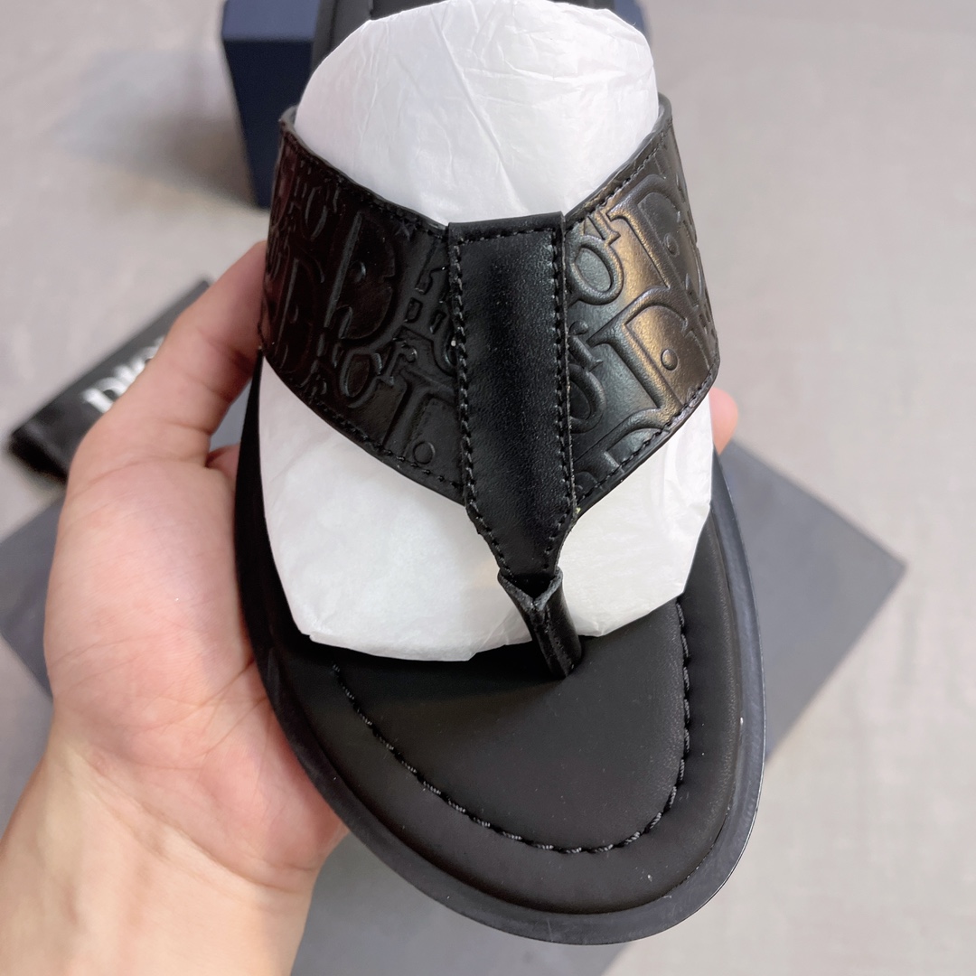 DIOR 高仿 男款CD交叉拖鞋 黑色皮革涼拖| 9 DIOR 高仿 男款CD交叉拖鞋 黑色皮革涼拖