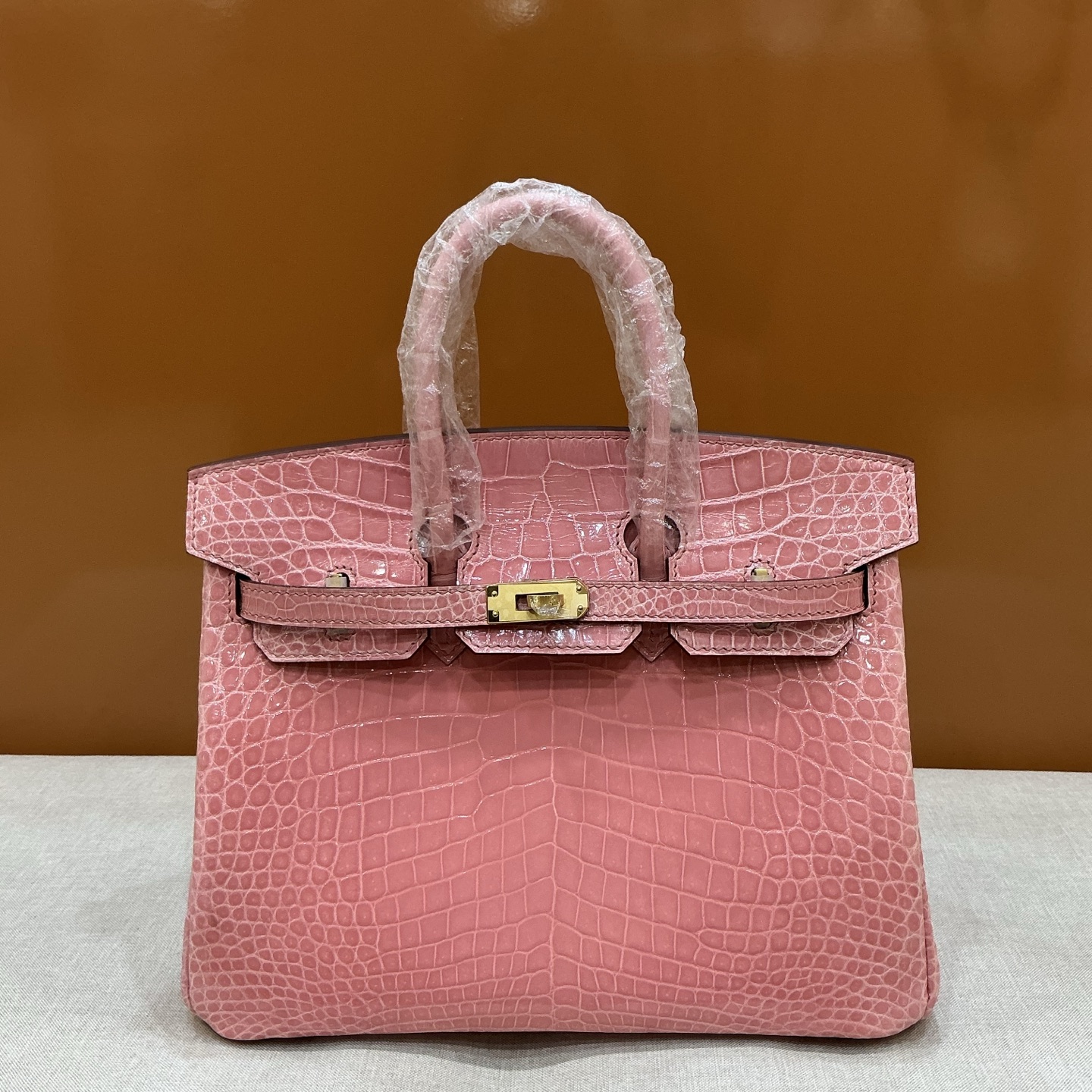 Hermes 原單 Birkin 鱷魚紋手提包 粉色甜美款