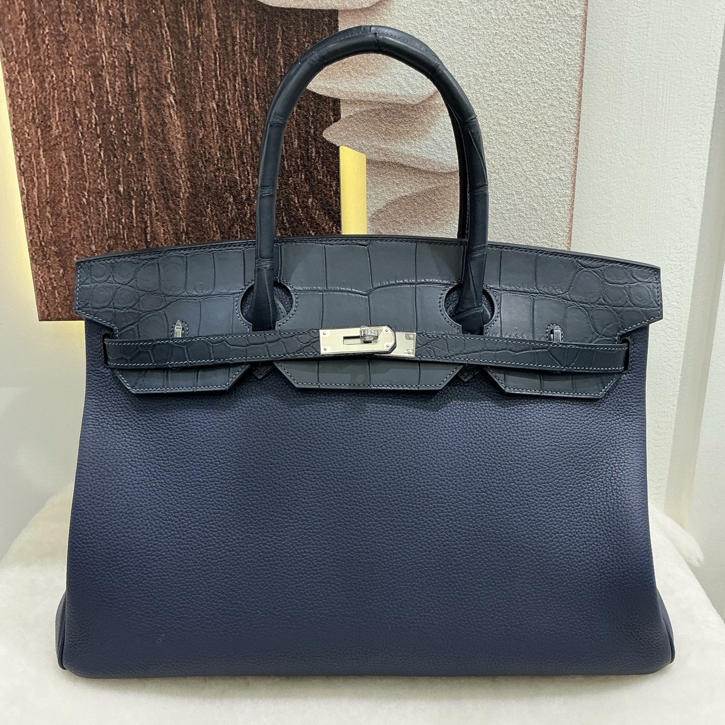 Hermes A貨 女款 Birkin 手提包 藍色鱷魚紋 高級氣場款