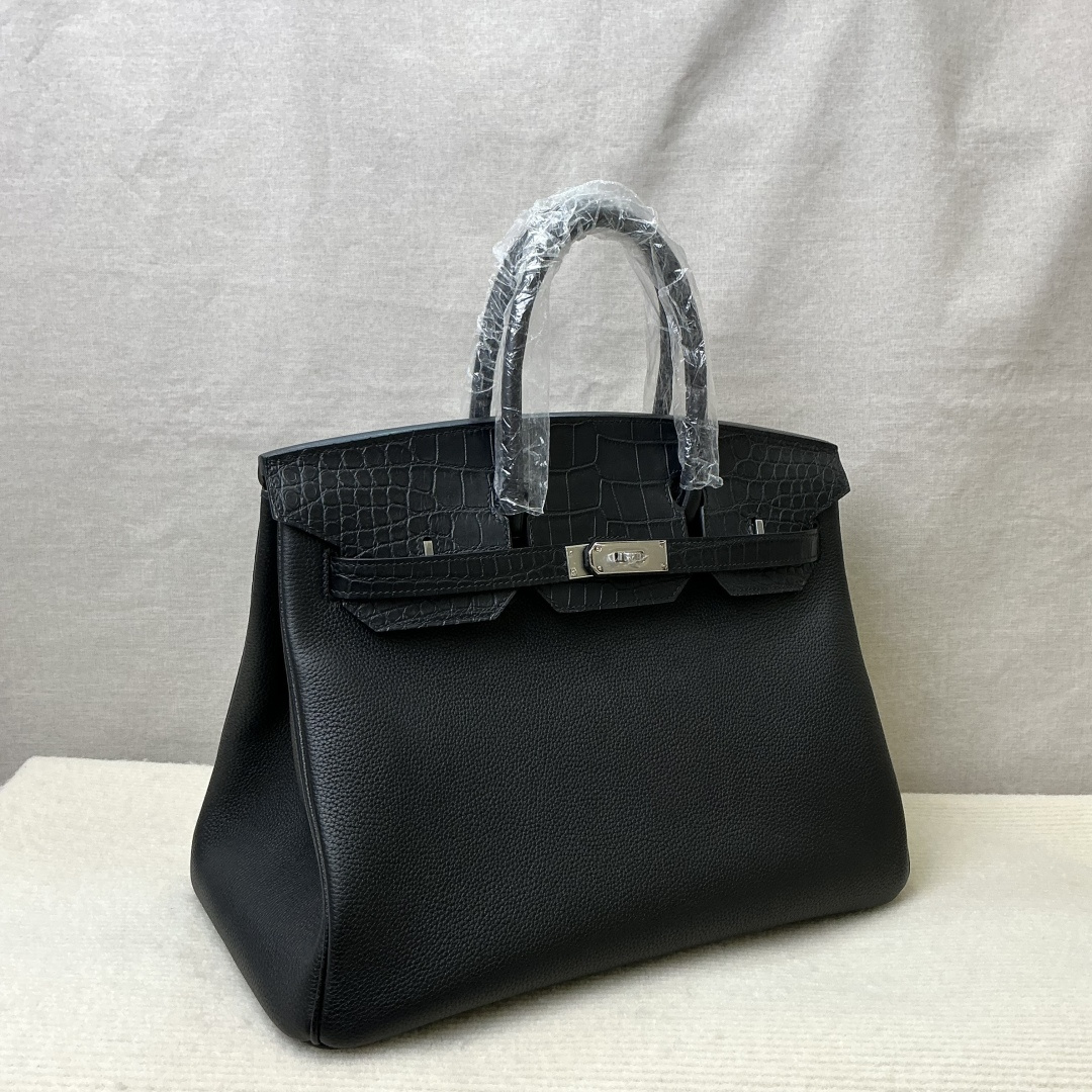 Hermes 高仿 女款 Birkin 手提包 黑灰拼接鱷魚紋 奢華質感款| 10 Hermes 高仿 女款 Birkin 手提包 黑灰拼接鱷魚紋 奢華質感款