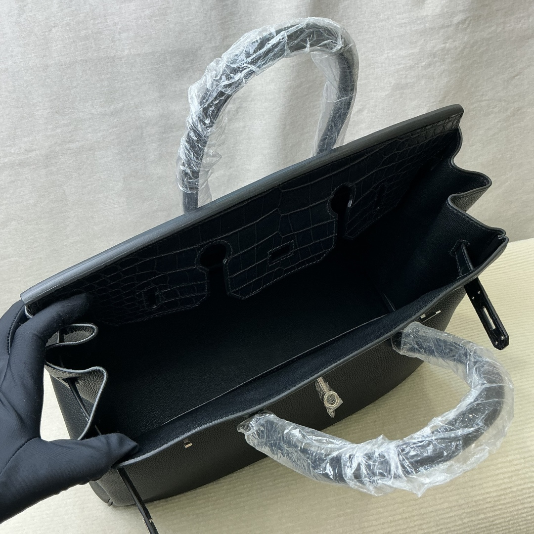 Hermes 高仿 女款 Birkin 手提包 黑灰拼接鱷魚紋 奢華質感款| 8 Hermes 高仿 女款 Birkin 手提包 黑灰拼接鱷魚紋 奢華質感款