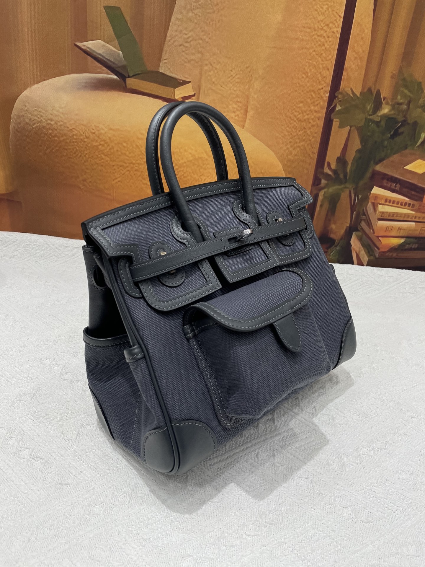 Hermes 高仿 女款 Birkin 帆布拼皮口袋手提包 休閒機能風| 10 Hermes 高仿 女款 Birkin 帆布拼皮口袋手提包 休閒機能風