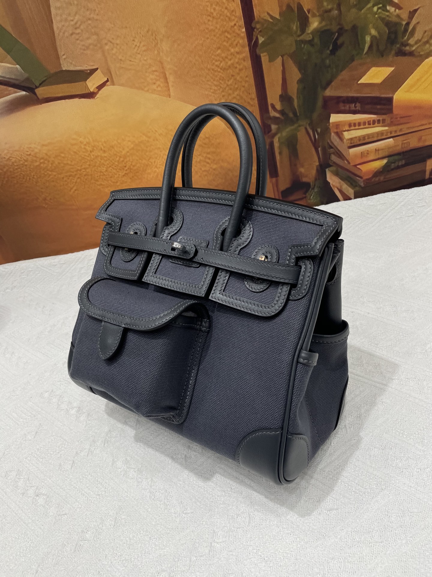 Hermes 高仿 女款 Birkin 帆布拼皮口袋手提包 休閒機能風| 9 Hermes 高仿 女款 Birkin 帆布拼皮口袋手提包 休閒機能風