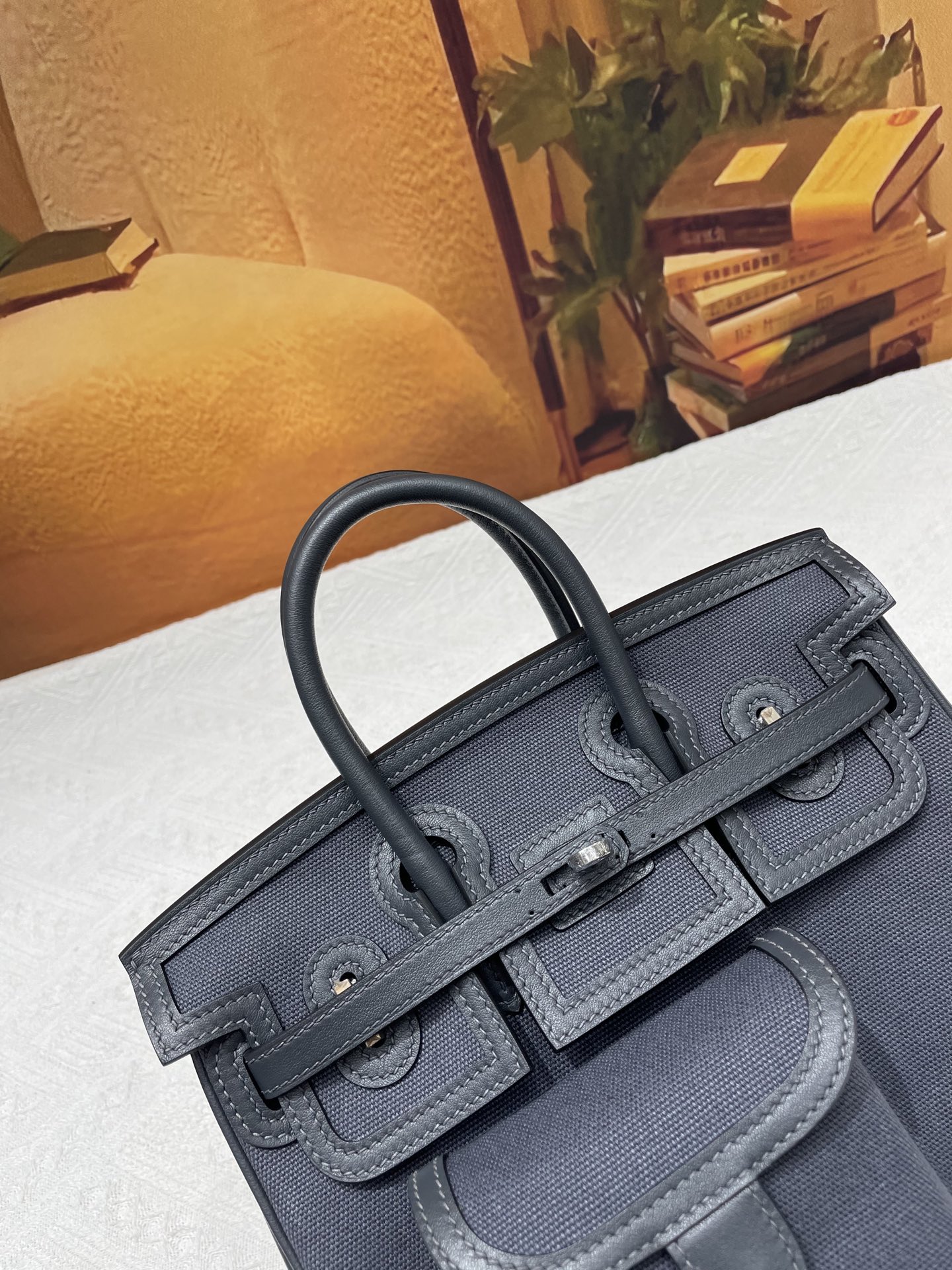 Hermes 高仿 女款 Birkin 帆布拼皮口袋手提包 休閒機能風| 7 Hermes 高仿 女款 Birkin 帆布拼皮口袋手提包 休閒機能風