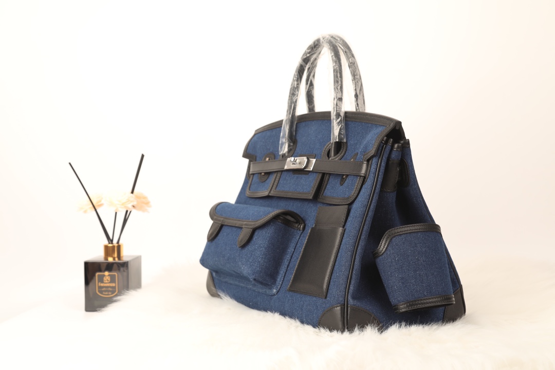 Hermes A貨 女款 Birkin 牛仔藍拼皮口袋手提包 休閒潮流風| 14 Hermes A貨 女款 Birkin 牛仔藍拼皮口袋手提包 休閒潮流風