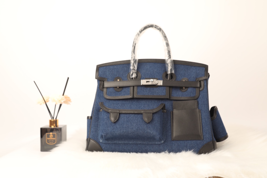 Hermes A貨 女款 Birkin 牛仔藍拼皮口袋手提包 休閒潮流風| 11 Hermes A貨 女款 Birkin 牛仔藍拼皮口袋手提包 休閒潮流風