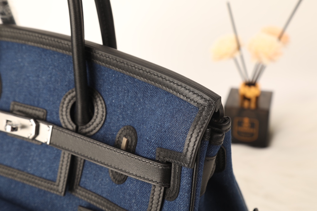 Hermes A貨 女款 Birkin 牛仔藍拼皮口袋手提包 休閒潮流風| 10 Hermes A貨 女款 Birkin 牛仔藍拼皮口袋手提包 休閒潮流風