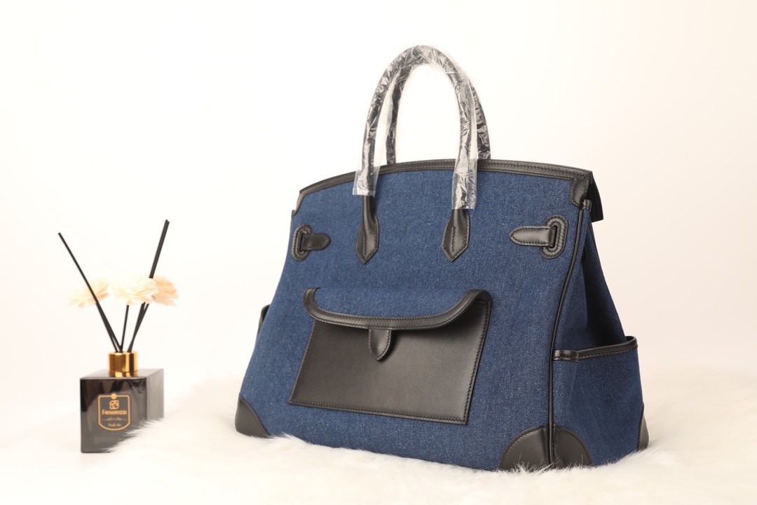 Hermes A貨 女款 Birkin 牛仔藍拼皮口袋手提包 休閒潮流風| 9 Hermes A貨 女款 Birkin 牛仔藍拼皮口袋手提包 休閒潮流風