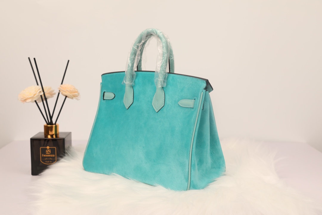 Hermes 高仿 女款 Birkin 湖水藍麂皮拼皮手提包 清新輕奢風| 14 Hermes 高仿 女款 Birkin 湖水藍麂皮拼皮手提包 清新輕奢風
