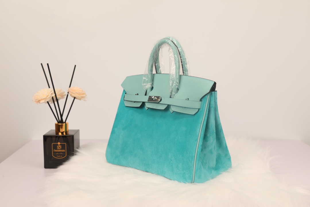 Hermes 高仿 女款 Birkin 湖水藍麂皮拼皮手提包 清新輕奢風| 11 Hermes 高仿 女款 Birkin 湖水藍麂皮拼皮手提包 清新輕奢風