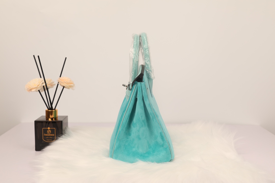 Hermes 高仿 女款 Birkin 湖水藍麂皮拼皮手提包 清新輕奢風| 7 Hermes 高仿 女款 Birkin 湖水藍麂皮拼皮手提包 清新輕奢風