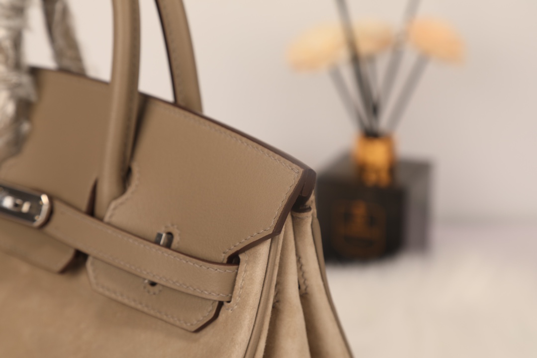 Hermes 原單 女款 Birkin 奶茶卡其麂皮手提包 溫柔氣質高級款| 12 Hermes 原單 女款 Birkin 奶茶卡其麂皮手提包 溫柔氣質高級款