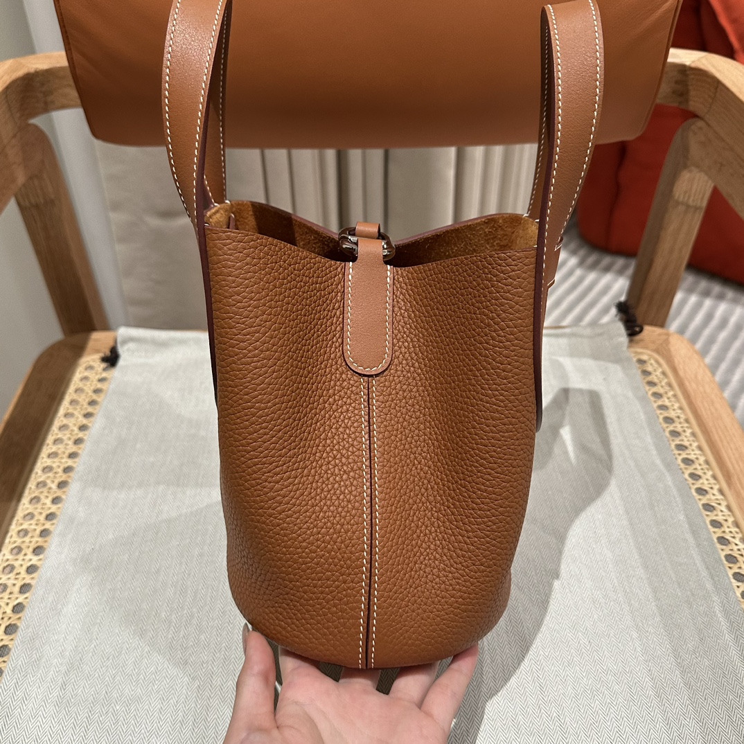 Hermes 高仿 女款 Picotin Lock 手提包 焦糖色水桶包 氣質輕奢風| 12 Hermes 高仿 女款 Picotin Lock 手提包 焦糖色水桶包 氣質輕奢風