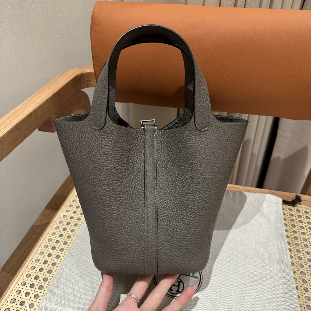 Hermes 原單 女款 Picotin Lock 手提包 灰色水桶包 簡約百搭風| 13 Hermes 原單 女款 Picotin Lock 手提包 灰色水桶包 簡約百搭風