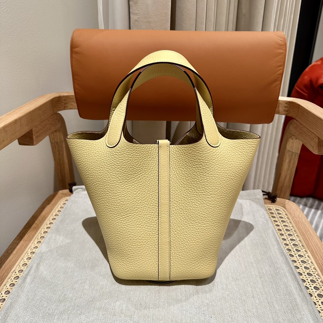 Hermes A貨 女款 Picotin Lock 手提包 淡黃色水桶包 清新時尚風| 11 Hermes A貨 女款 Picotin Lock 手提包 淡黃色水桶包 清新時尚風
