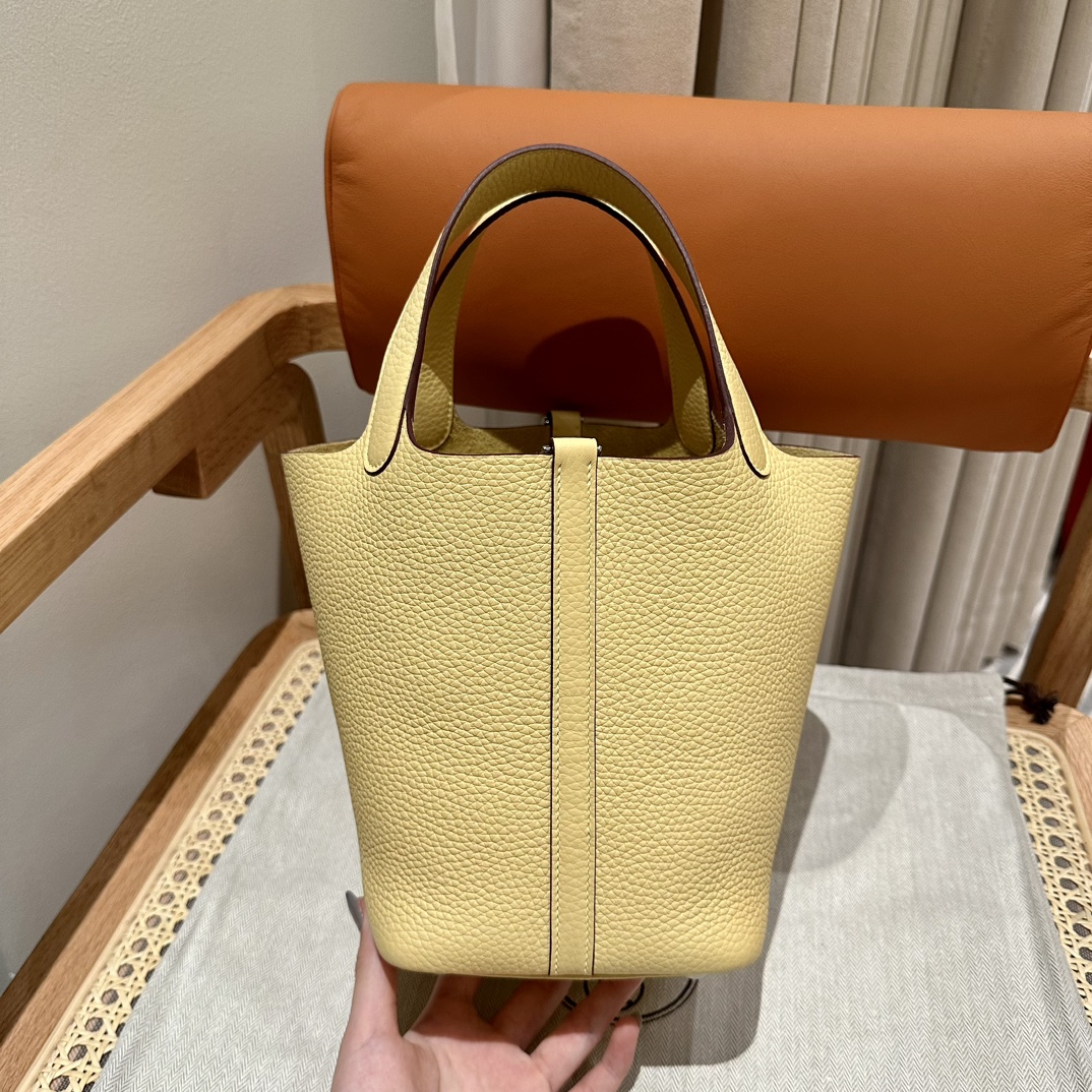 Hermes A貨 女款 Picotin Lock 手提包 淡黃色水桶包 清新時尚風| 8 Hermes A貨 女款 Picotin Lock 手提包 淡黃色水桶包 清新時尚風