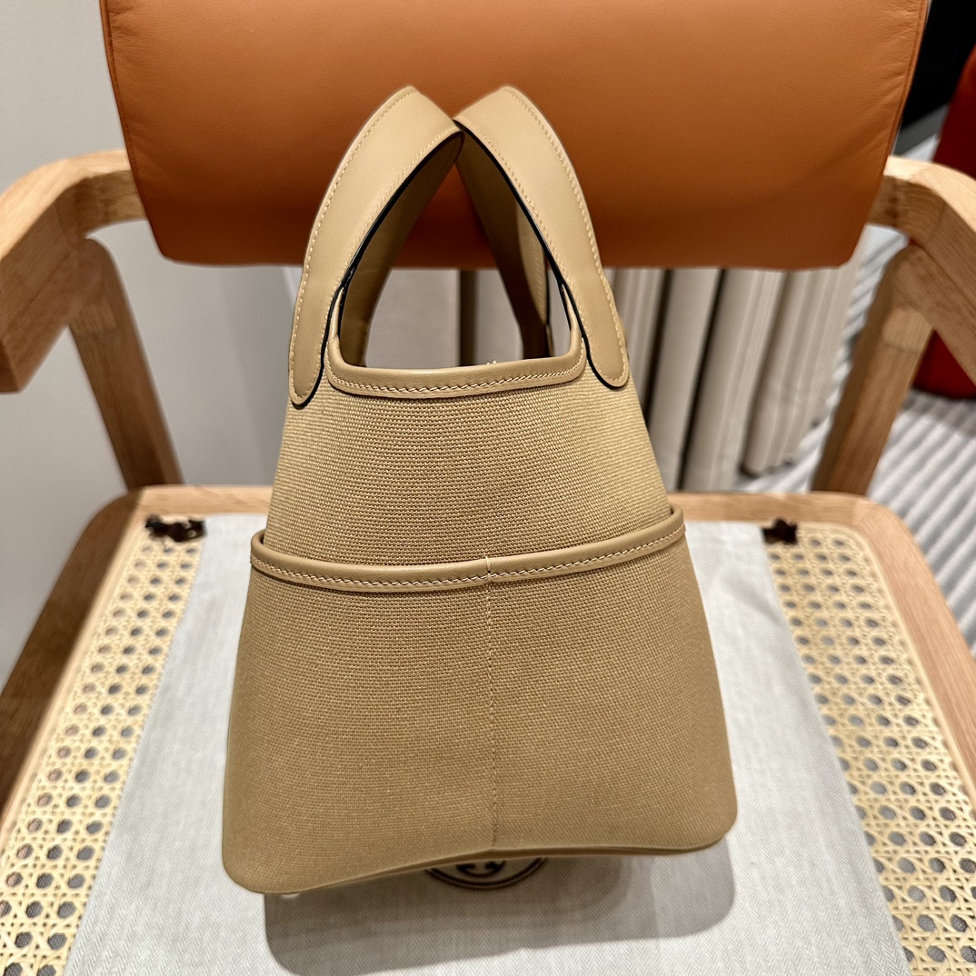 Hermes 高仿 女款 Picotin Lock 帆布拼皮手提包 卡其色通勤包| 13 Hermes 高仿 女款 Picotin Lock 帆布拼皮手提包 卡其色通勤包