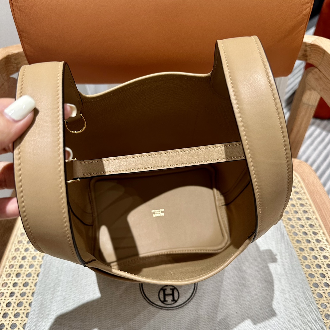 Hermes 高仿 女款 Picotin Lock 帆布拼皮手提包 卡其色通勤包| 8 Hermes 高仿 女款 Picotin Lock 帆布拼皮手提包 卡其色通勤包
