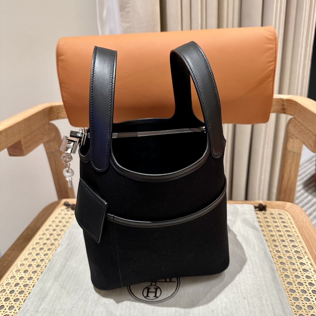 Hermes 高仿 女款 Picotin Lock 帆布手提包 黑色百搭款 輕奢風| 17 Hermes 高仿 女款 Picotin Lock 帆布手提包 黑色百搭款 輕奢風