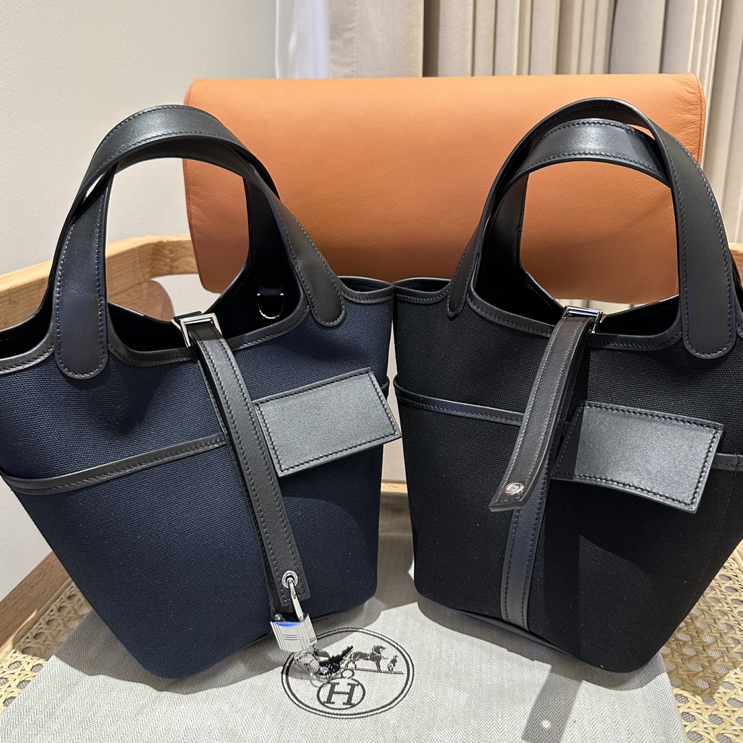 Hermes 高仿 女款 Picotin Lock 帆布手提包 黑色百搭款 輕奢風| 12 Hermes 高仿 女款 Picotin Lock 帆布手提包 黑色百搭款 輕奢風