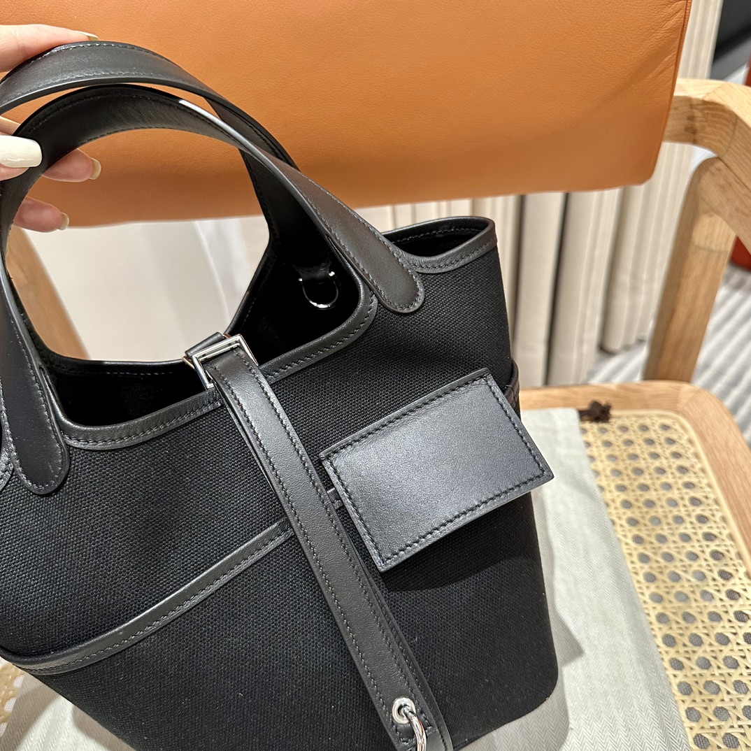 Hermes 高仿 女款 Picotin Lock 帆布手提包 黑色百搭款 輕奢風| 9 Hermes 高仿 女款 Picotin Lock 帆布手提包 黑色百搭款 輕奢風