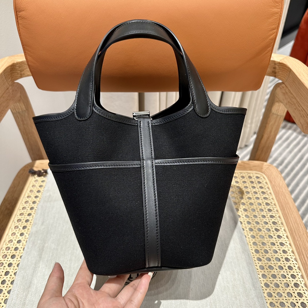 Hermes 高仿 女款 Picotin Lock 帆布手提包 黑色百搭款 輕奢風| 8 Hermes 高仿 女款 Picotin Lock 帆布手提包 黑色百搭款 輕奢風