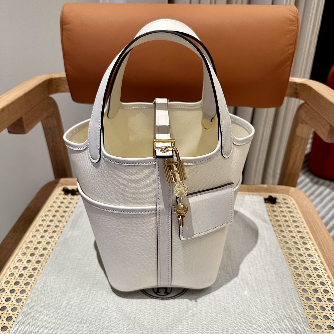 Hermes 一比一 女款 Picotin Lock 帆布拼皮手提包 米白色氣質款| 10 Hermes 一比一 女款 Picotin Lock 帆布拼皮手提包 米白色氣質款